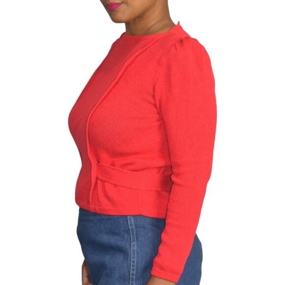 Vintage St John Top Red Sweater Santana Knit Puff Sleeve 80s Marie Gray Size 4 - Picture 6 of 16